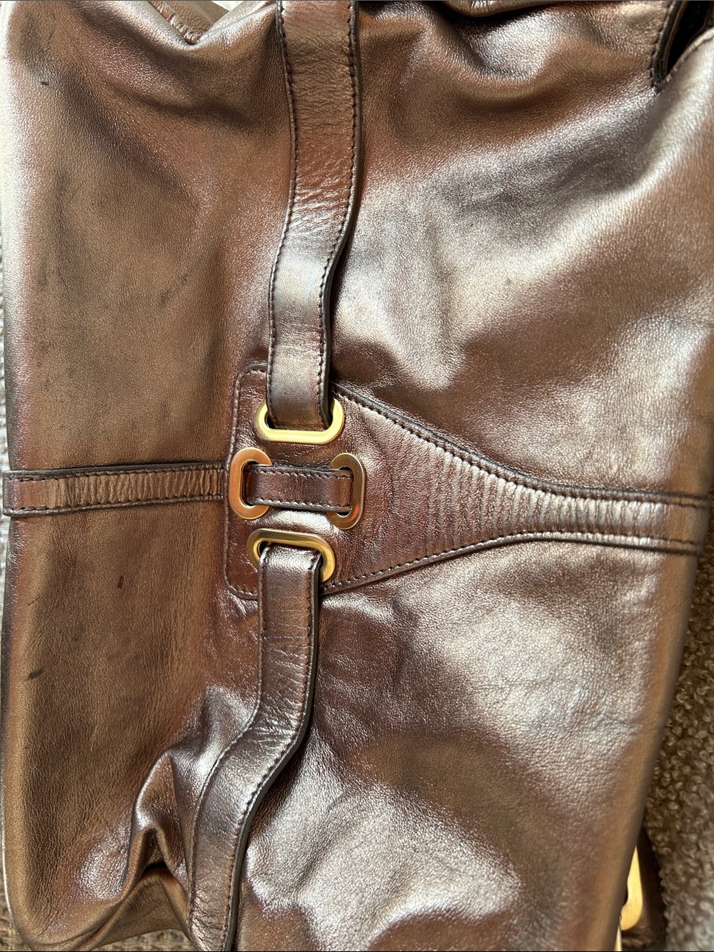 Jimmy Choo Classic Metallic Bronze Leather Tulita Hobo  Shoulder Bag - Picture 11 of 12